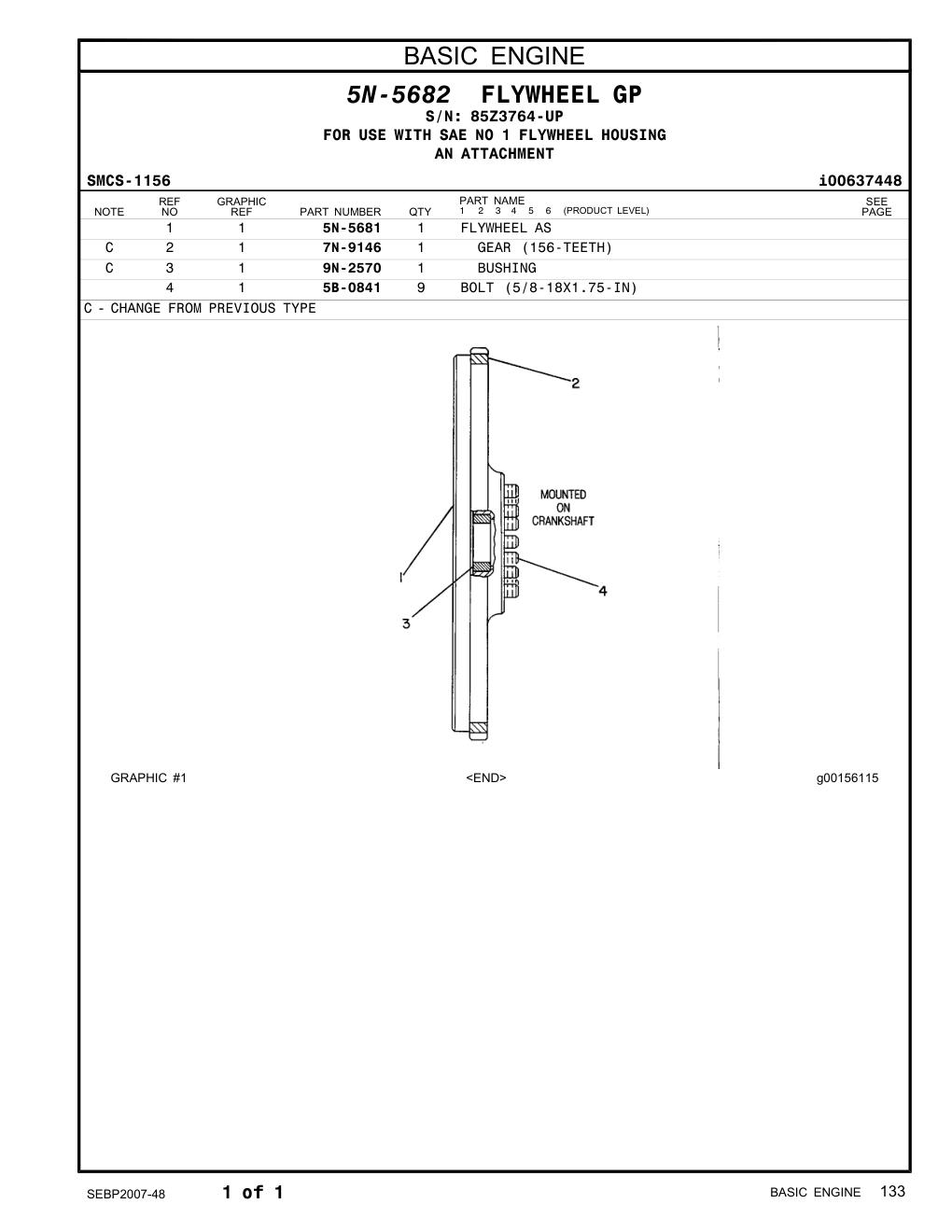 5B-0841 BOLT (5/8-18X1.75-IN) · S/N 85Z3764-UP CAT parts manual diagram