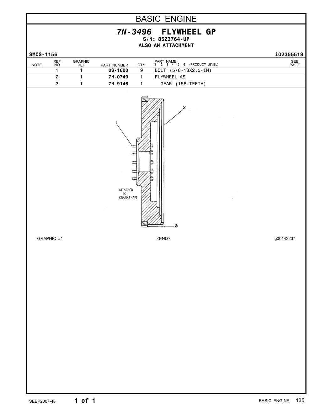 7N-0749 FLYWHEEL AS · S/N 85Z3764-UP CAT parts manual diagram