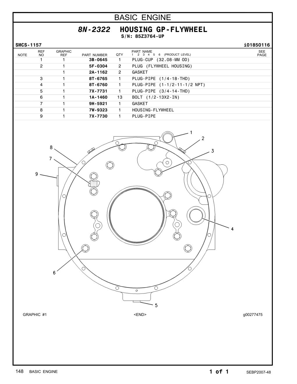 7W-9323 HOUSING-FLYWHEEL · S/N 85Z3764-UP CAT parts manual diagram