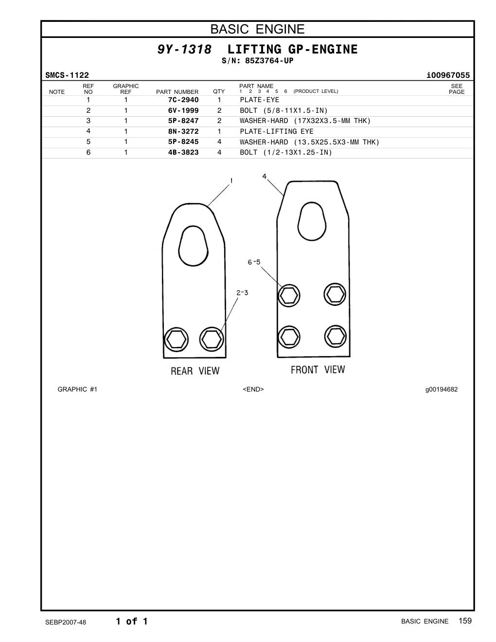 7C-2940 PLATE-EYE · S/N 85Z3764-UP CAT parts manual diagram
