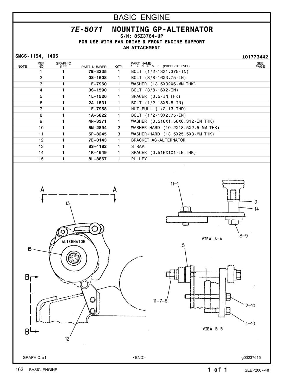 1K-4649 SPACER (0.516X1X1-IN THK) · S/N 85Z3764-UP CAT parts manual diagram
