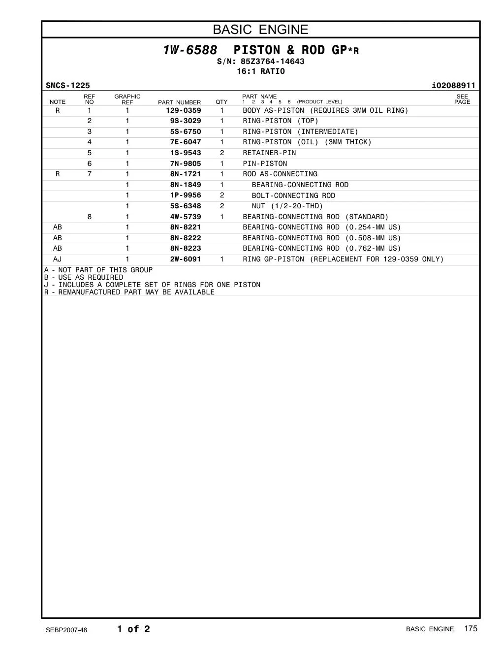 7N-9805 PIN-PISTON · S/N 85Z3764-14643 CAT parts manual diagram