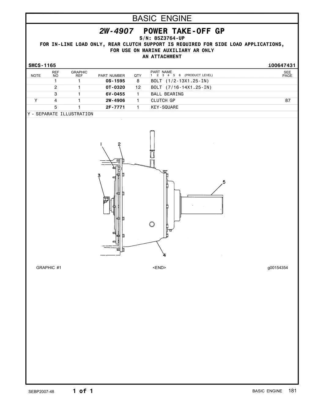 2W-4906 CLUTCH GP · S/N 85Z3764-UP CAT parts manual diagram