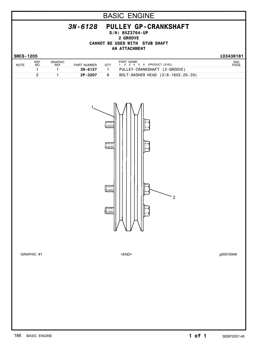 2P-3207 BOLT-WASHER HEAD (3/8-16X2.25-IN) · S/N 85Z3764-UP CAT parts manual diagram