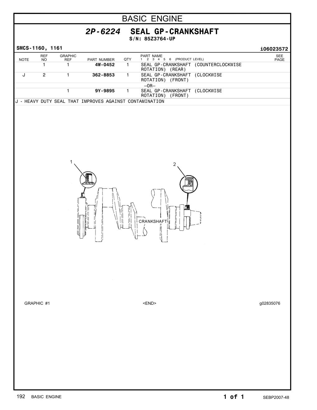 4W-0452 - SEAL GP-CRANKSHAFT (COUNTERCLOCKWISE