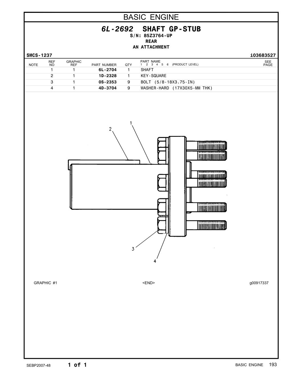 0S-2353 BOLT (5/8-18X3.75-IN) · S/N 85Z3764-UP CAT parts manual diagram
