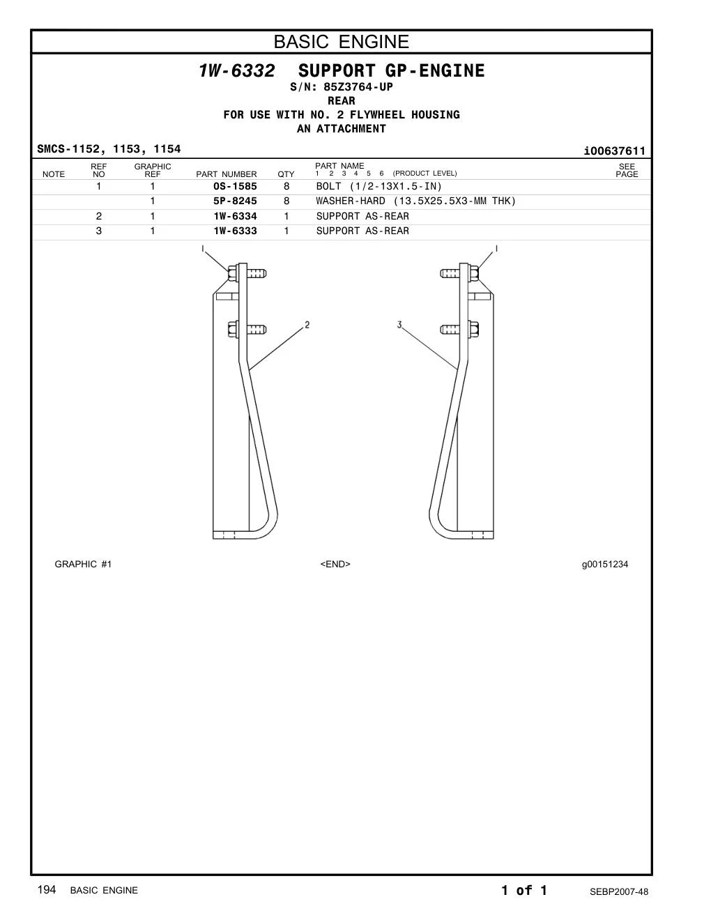 1W-6333 - SUPPORT AS-REAR