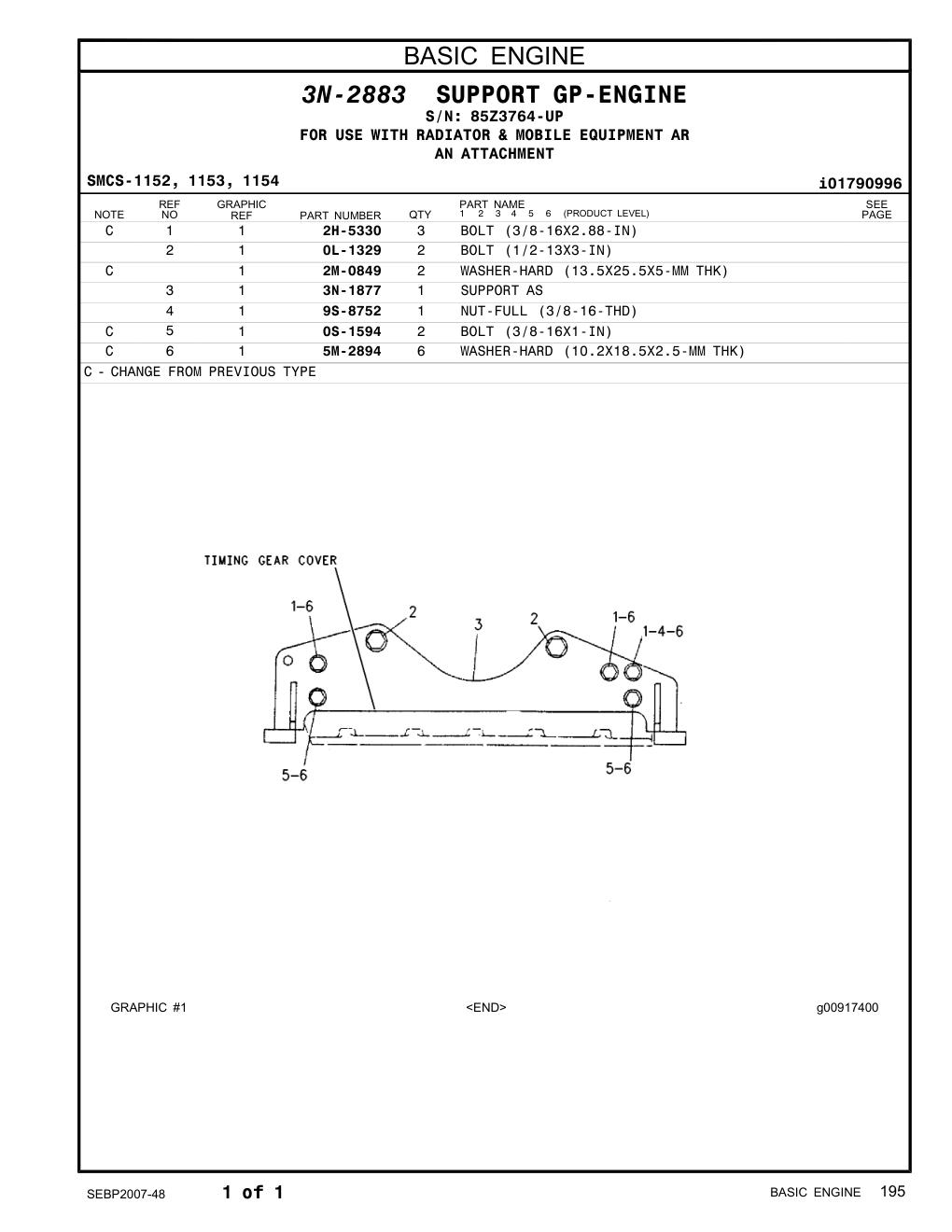 3N-1877 SUPPORT AS · S/N 85Z3764-UP CAT parts manual diagram