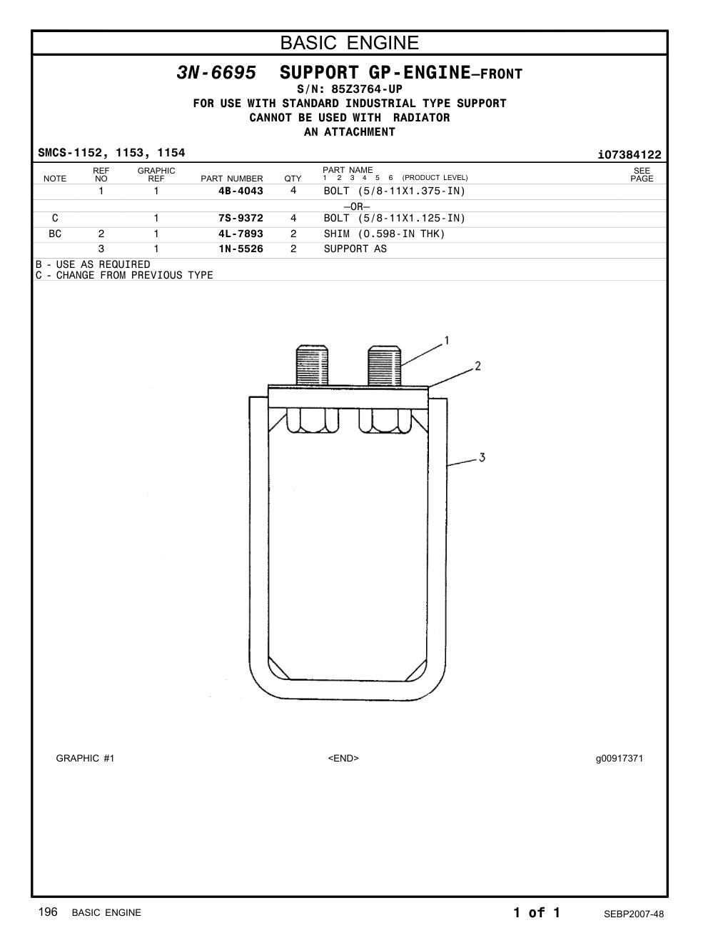 1N-5526 SUPPORT AS · S/N 85Z3764-UP CAT parts manual diagram