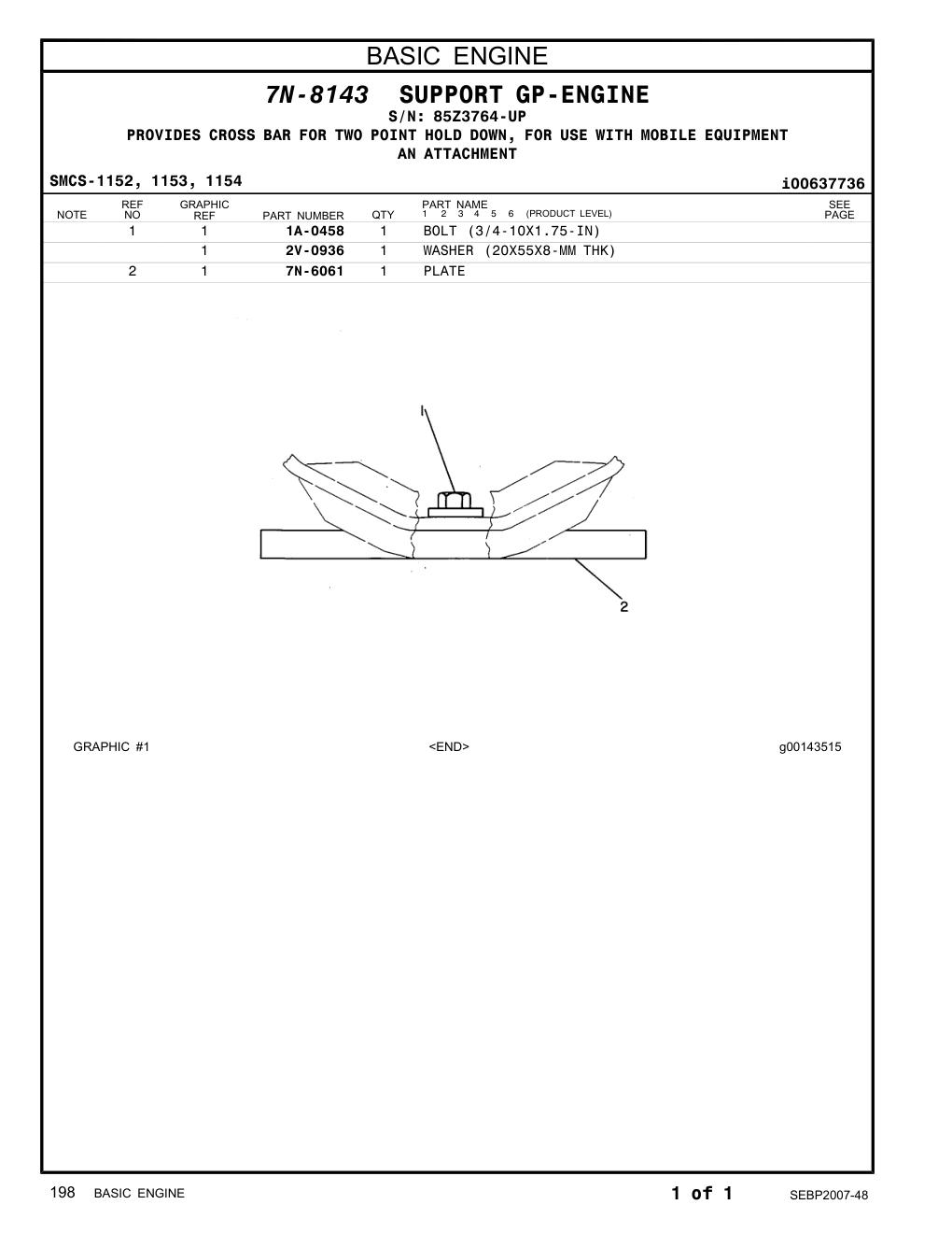1A-0458 BOLT (3/4-10X1.75IN) · S/N 85Z3764-UP CAT parts manual diagram