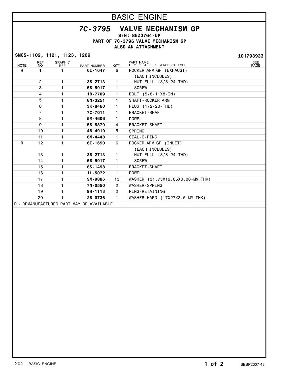 7N-0550 WASHER-SPRING · S/N 85Z3764-UP CAT parts manual diagram