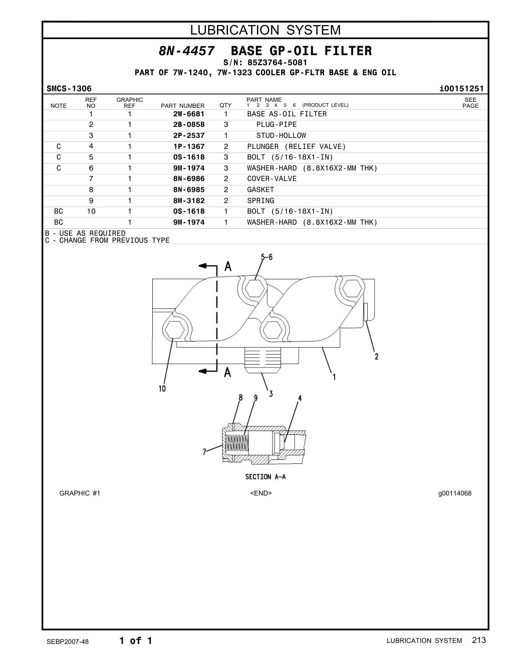 2W-6681 BASE AS-OIL FILTER · S/N 85Z3764-5081 CAT parts manual diagram