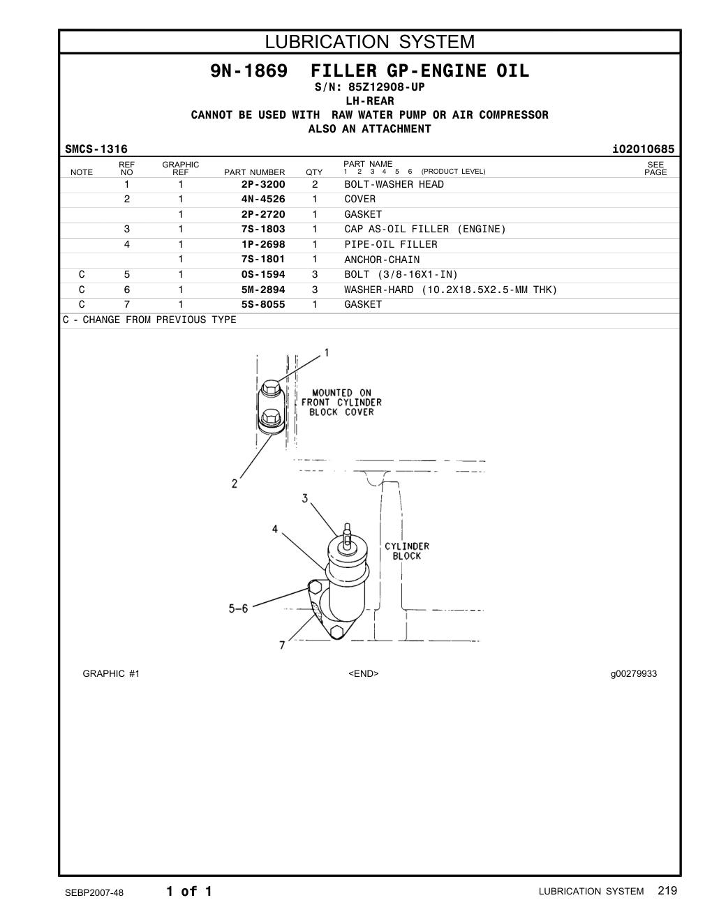 1P-2698 PIPE-OIL FILLER · S/N 85Z12908-UP CAT parts manual diagram