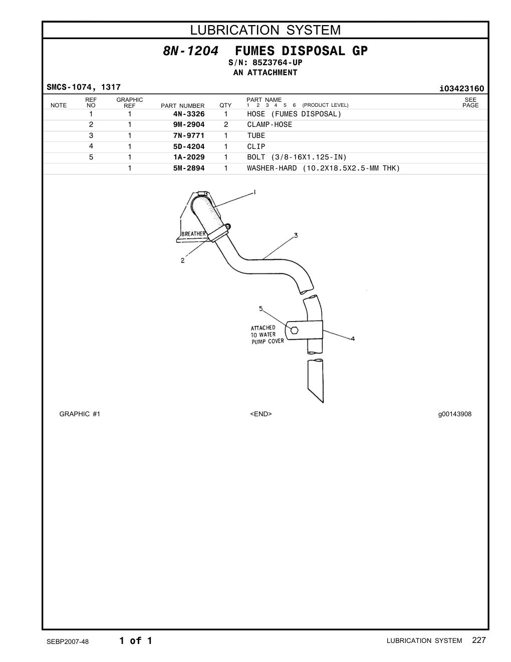 4N-3326 HOSE (FUMES DISPOSAL) · S/N 85Z3764-UP CAT parts manual diagram