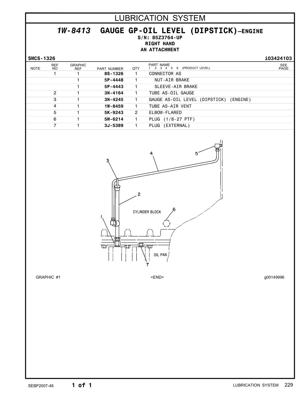 1W-8459 TUBE AS-AIR VENT · S/N 85Z3764-UP CAT parts manual diagram