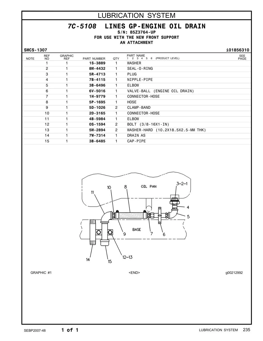 6V-5016 VALVE-BALL · S/N 85Z3764-UP CAT parts manual diagram