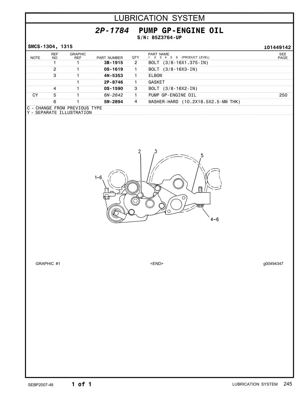 6N-2642 - PUMP GP-ENGINE OIL