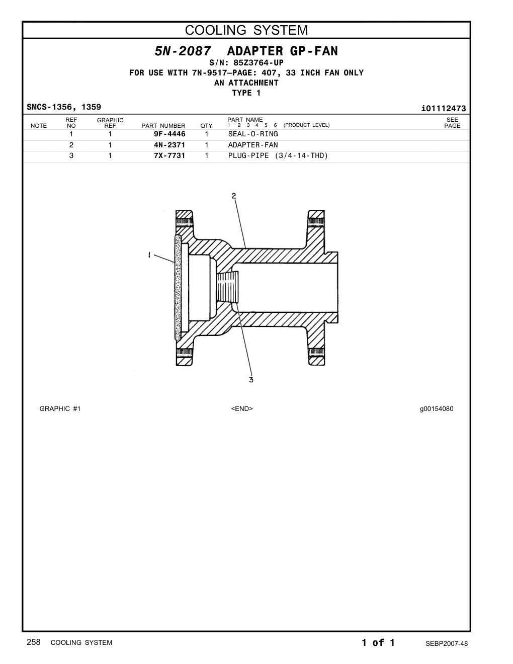 4N-2371 ADAPTER-FAN · S/N 85Z3764-UP CAT parts manual diagram
