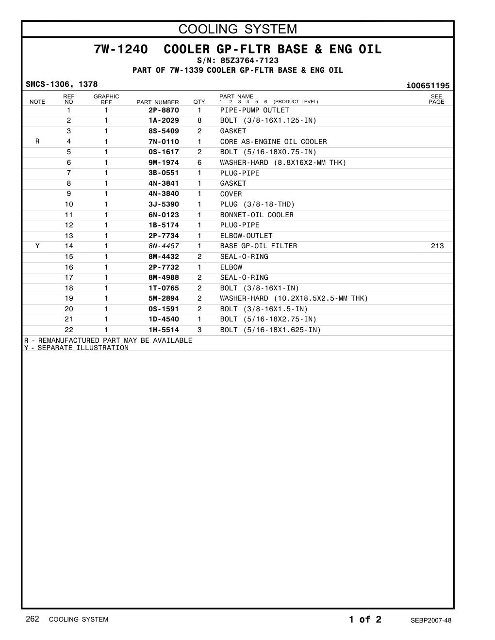 1H-5514 BOLT (5/16-18X1.625-IN) · S/N 85Z3764-7123 CAT parts manual diagram