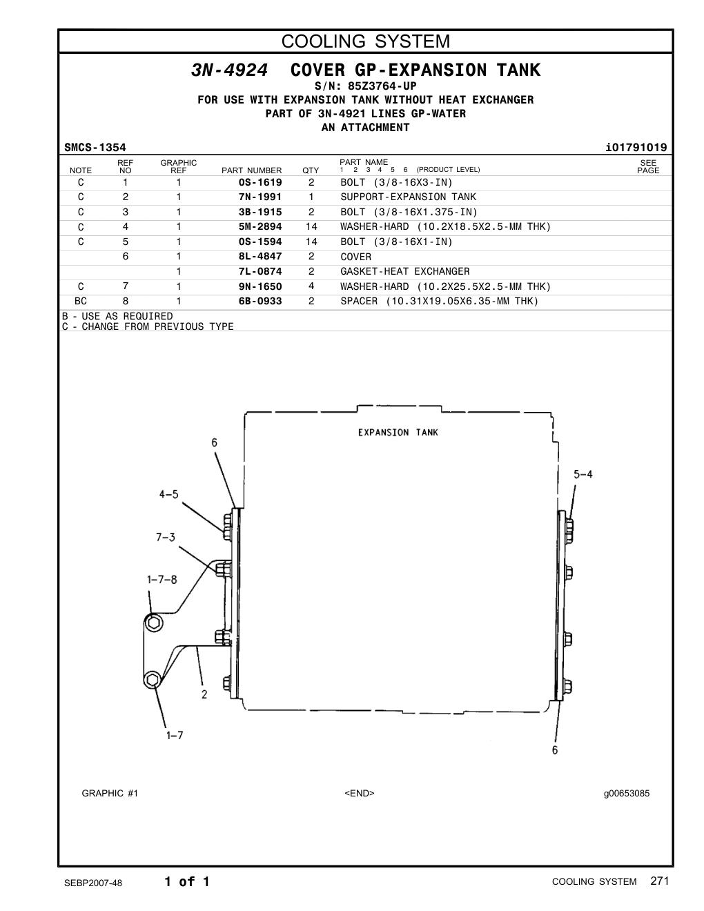 8L-4847 COVER · S/N 85Z3764-UP CAT parts manual diagram