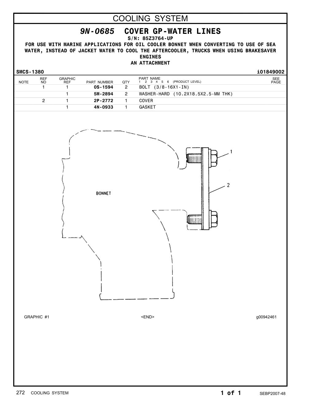 4N-0933 GASKET · S/N 85Z3764-UP CAT parts manual diagram