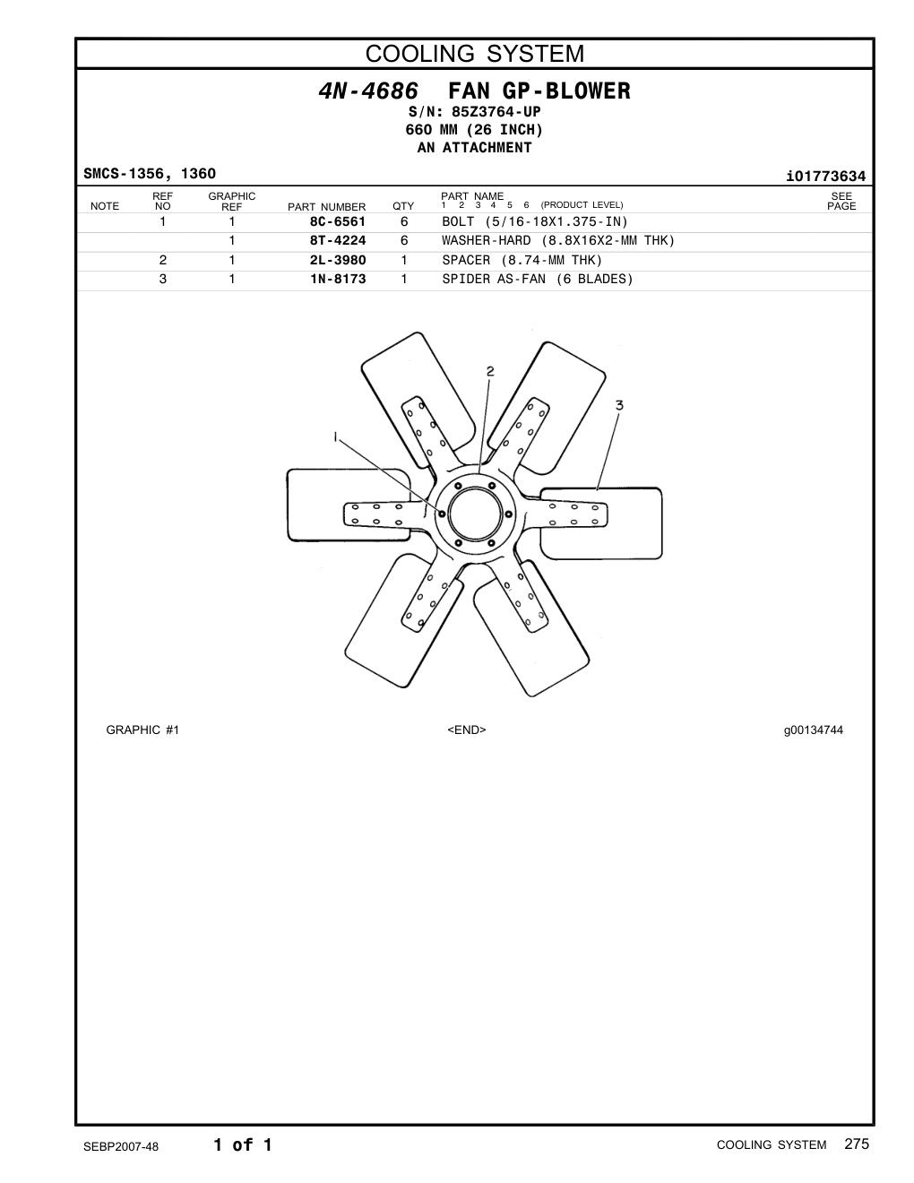 8C-6561 BOLT (5/16-18X1.375-IN) · S/N 85Z3764-UP CAT parts manual diagram