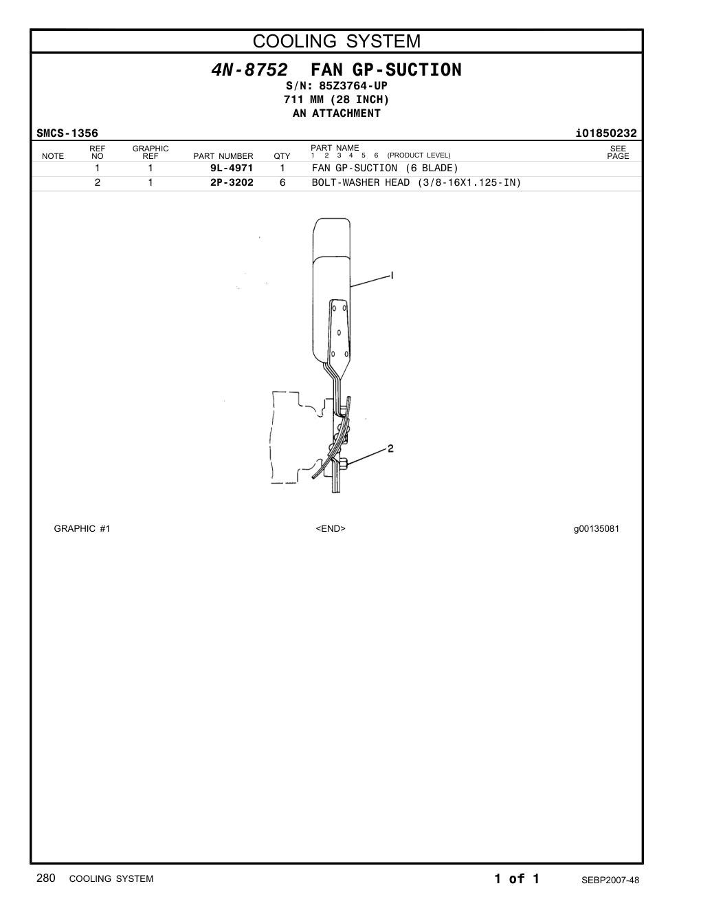 2P-3202 BOLT-WASHER HEAD (3/8-16X1.125-IN) · S/N 85Z3764-UP CAT parts manual diagram