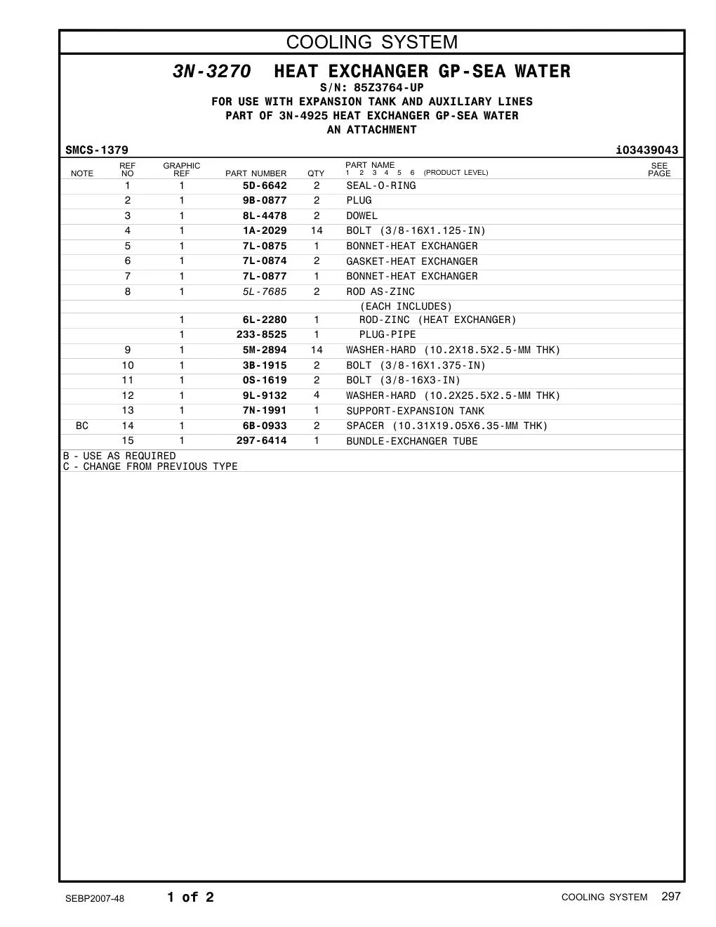 7L-0875 BONNET-HEAT EXCHANGER · S/N 85Z3764-UP CAT parts manual diagram