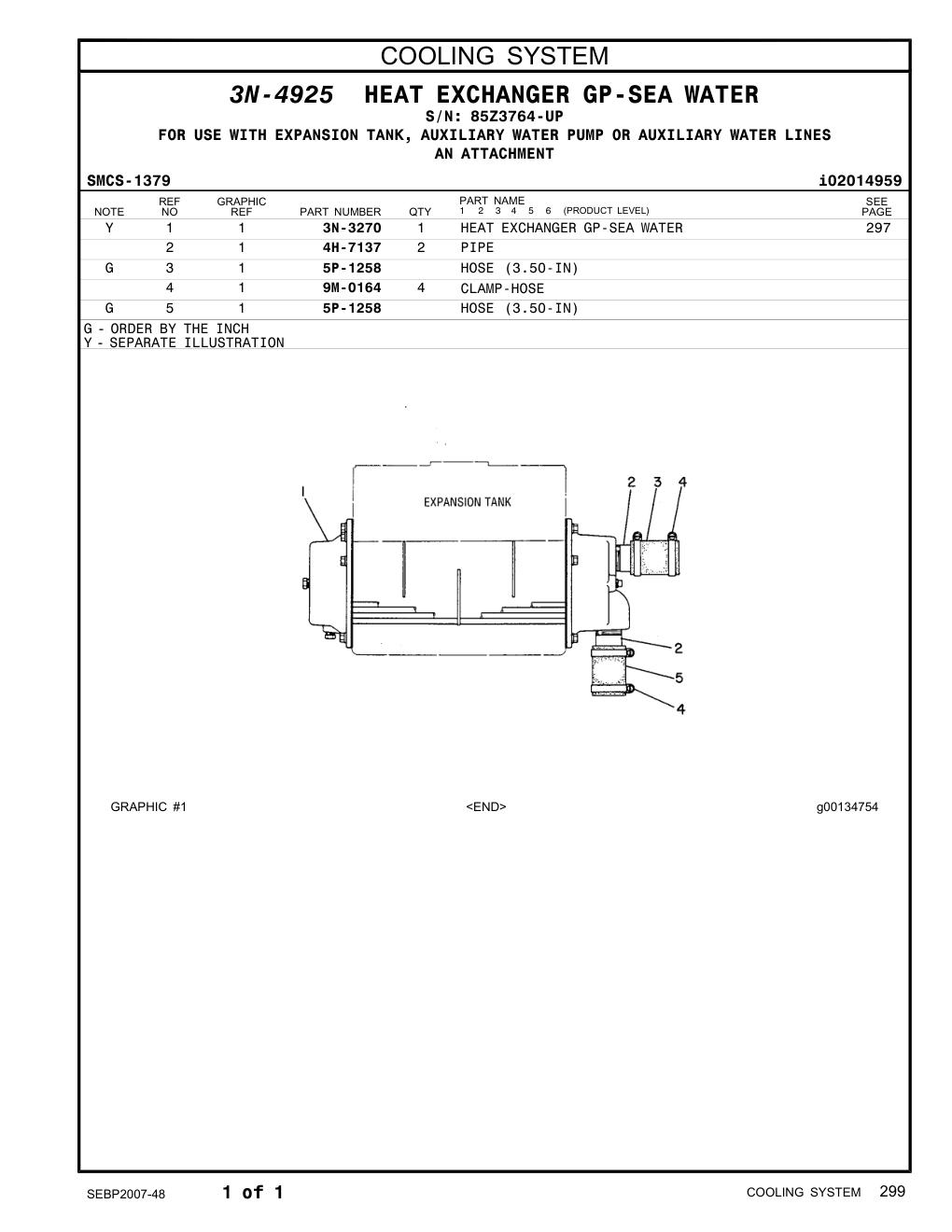 3N-3270 HEAT EXCHANGER GP-SEA WATER · S/N 85Z3764-UP CAT parts manual diagram