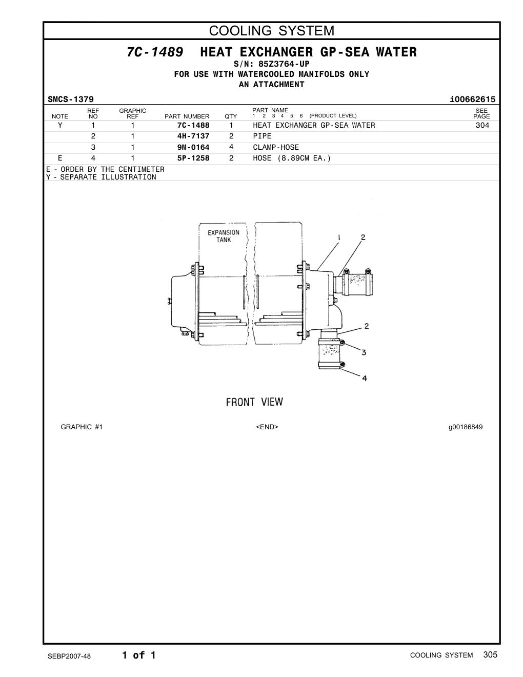 7C-1488 HEAT EXCHANGER GP-SEA WATER · S/N 85Z3764-UP CAT parts manual diagram