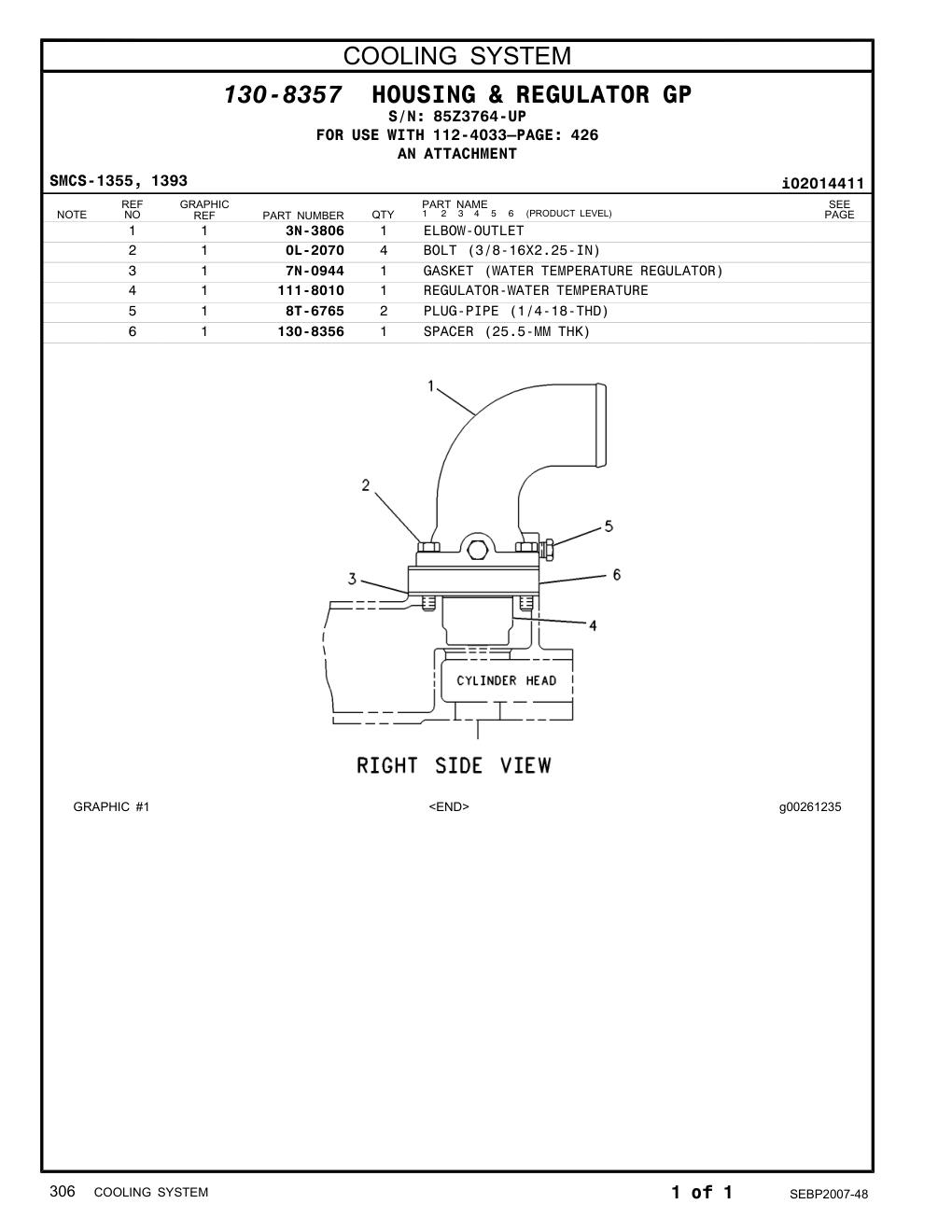 7N-0944 GASKET (WATER TEMPERATURE REGULATOR) · S/N 85Z3764-UP CAT parts manual diagram