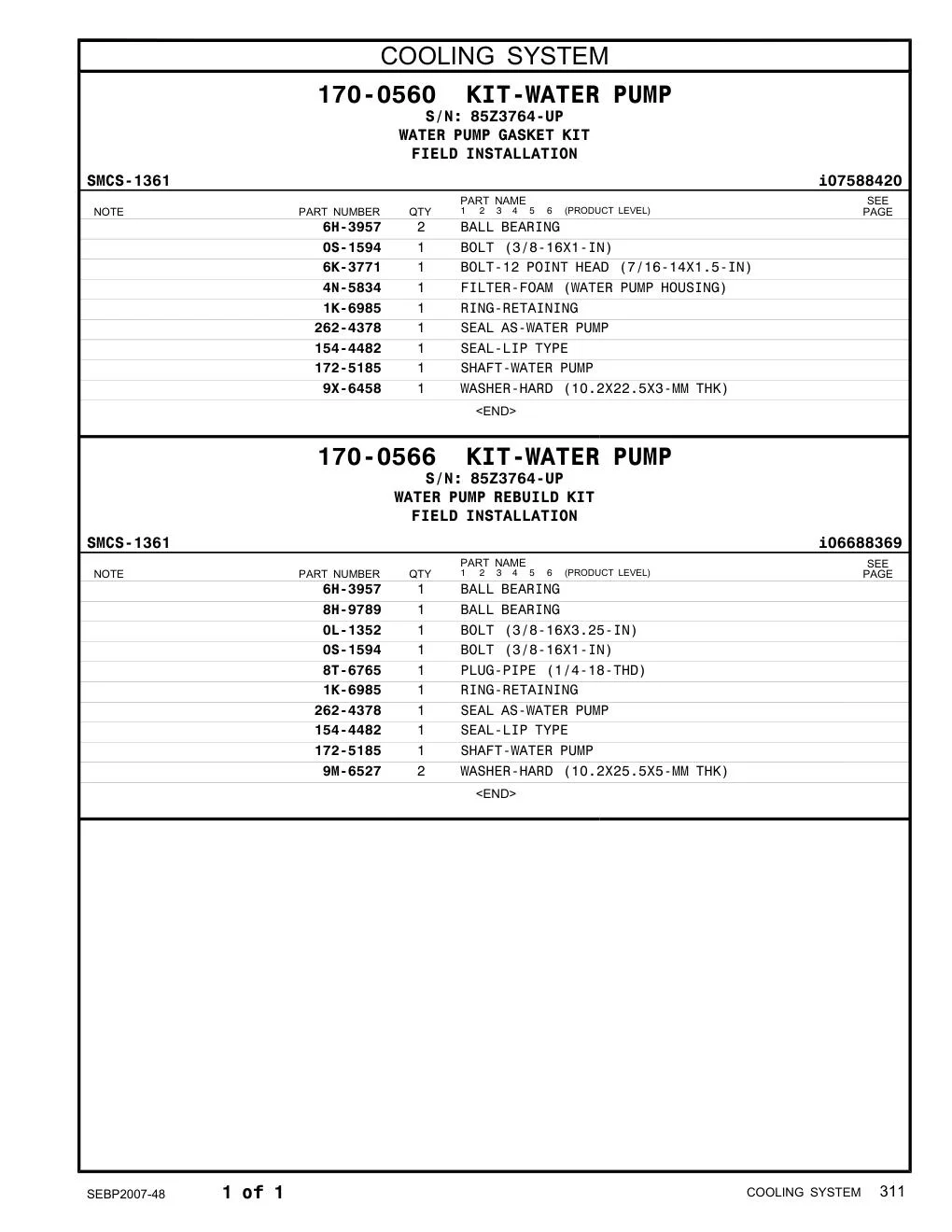 172-5185 - SHAFT-WATER PUMP