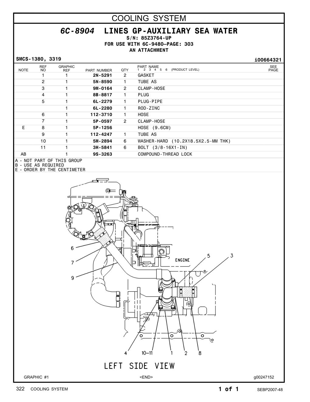 112-3710 HOSE · S/N 85Z3764-UP CAT parts manual diagram