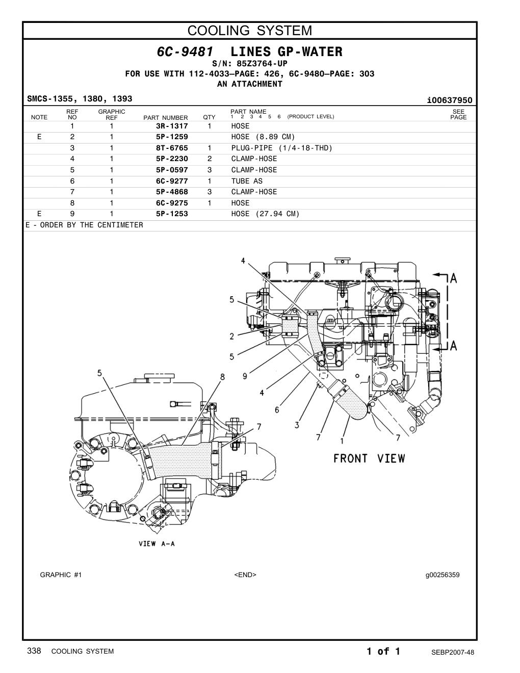 6C-9275 HOSE · S/N 85Z3764-UP CAT parts manual diagram