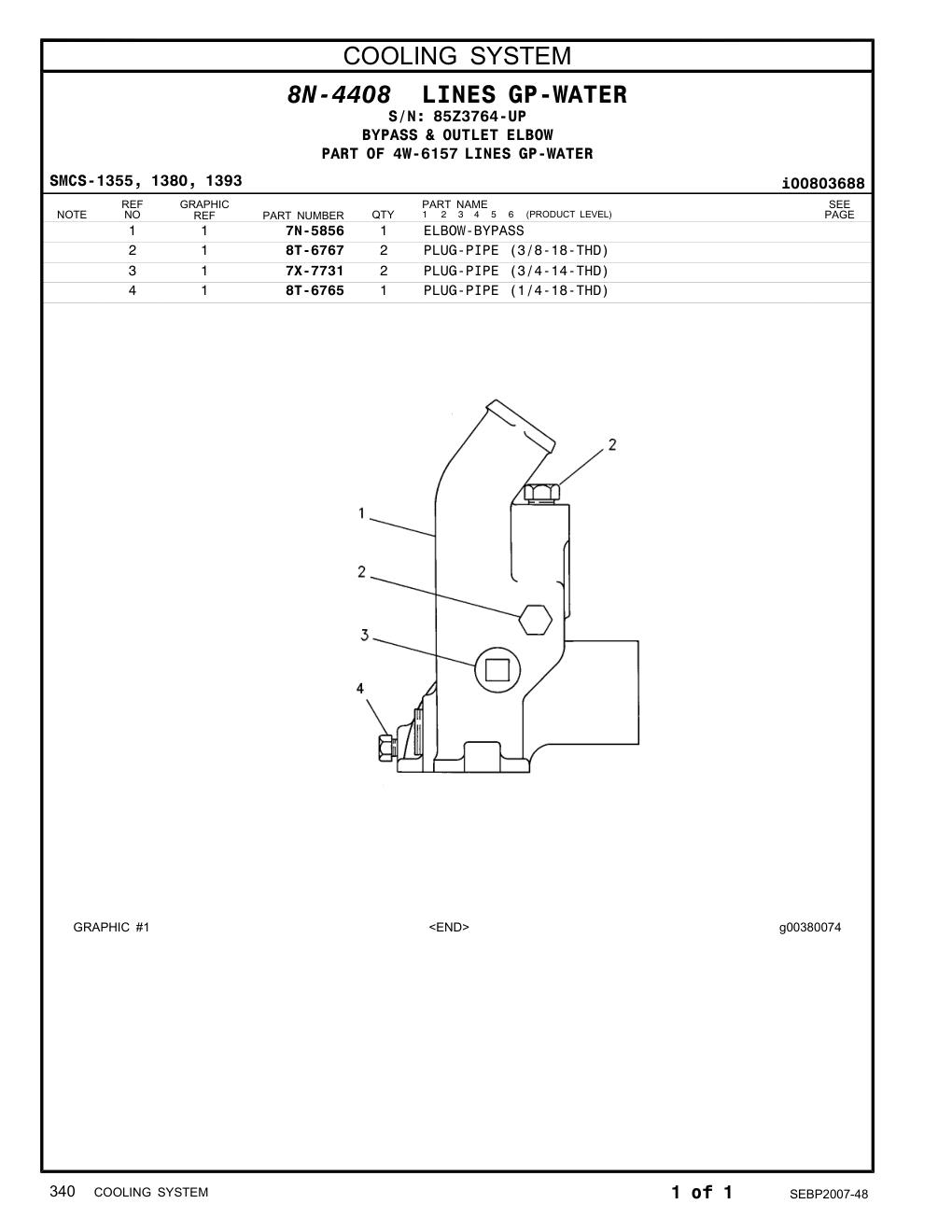 7N-5856 ELBOW-BYPASS · S/N 85Z3764-UP CAT parts manual diagram