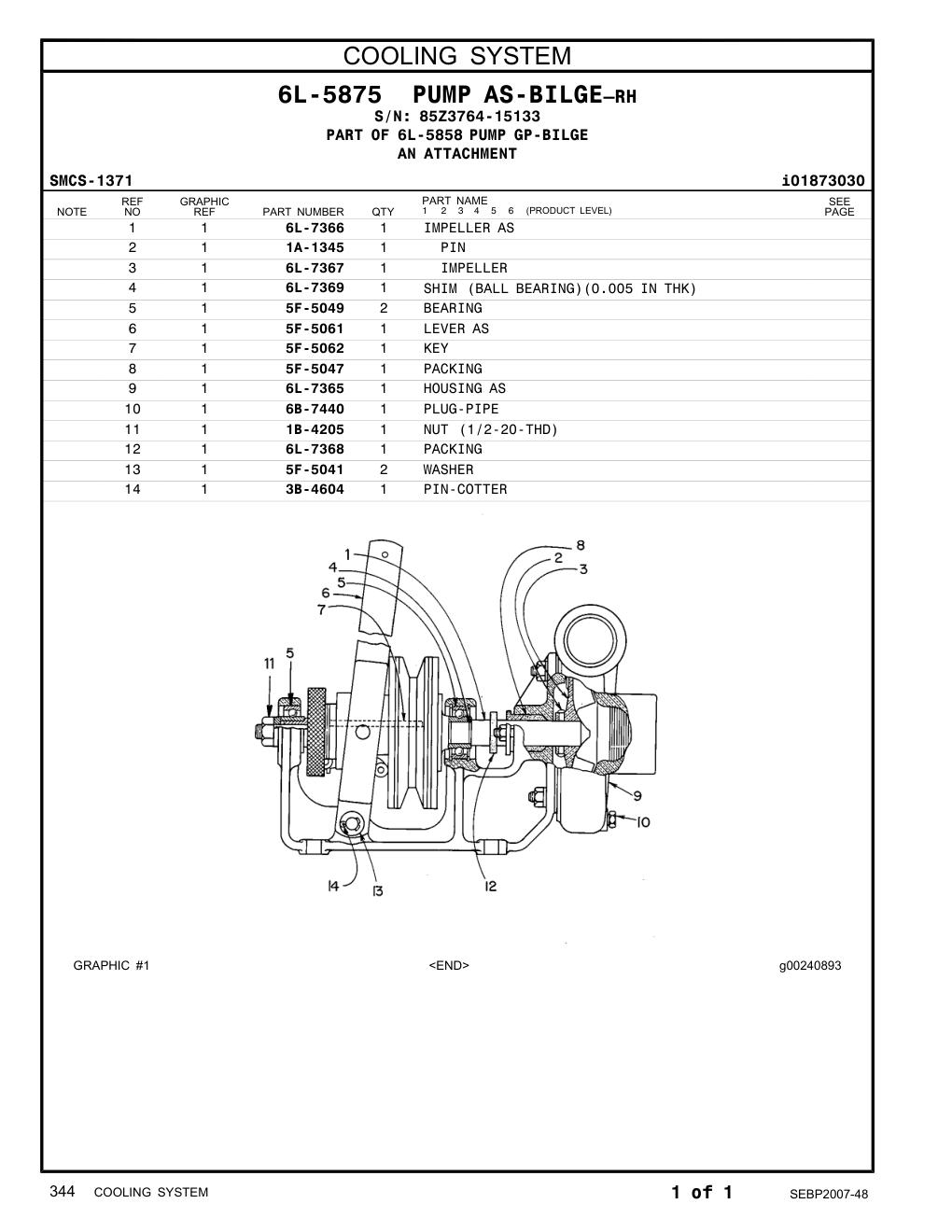 5F-5049 BEARING · S/N 85Z3764-15133 CAT parts manual diagram