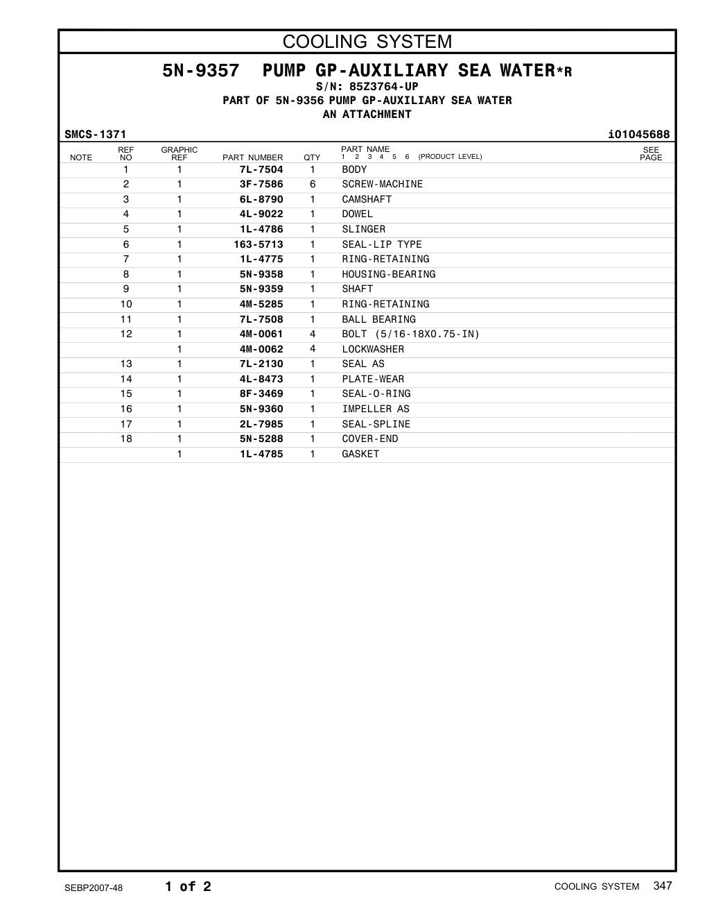 1L-4786 SLINGER · S/N 85Z3764-UP CAT parts manual diagram