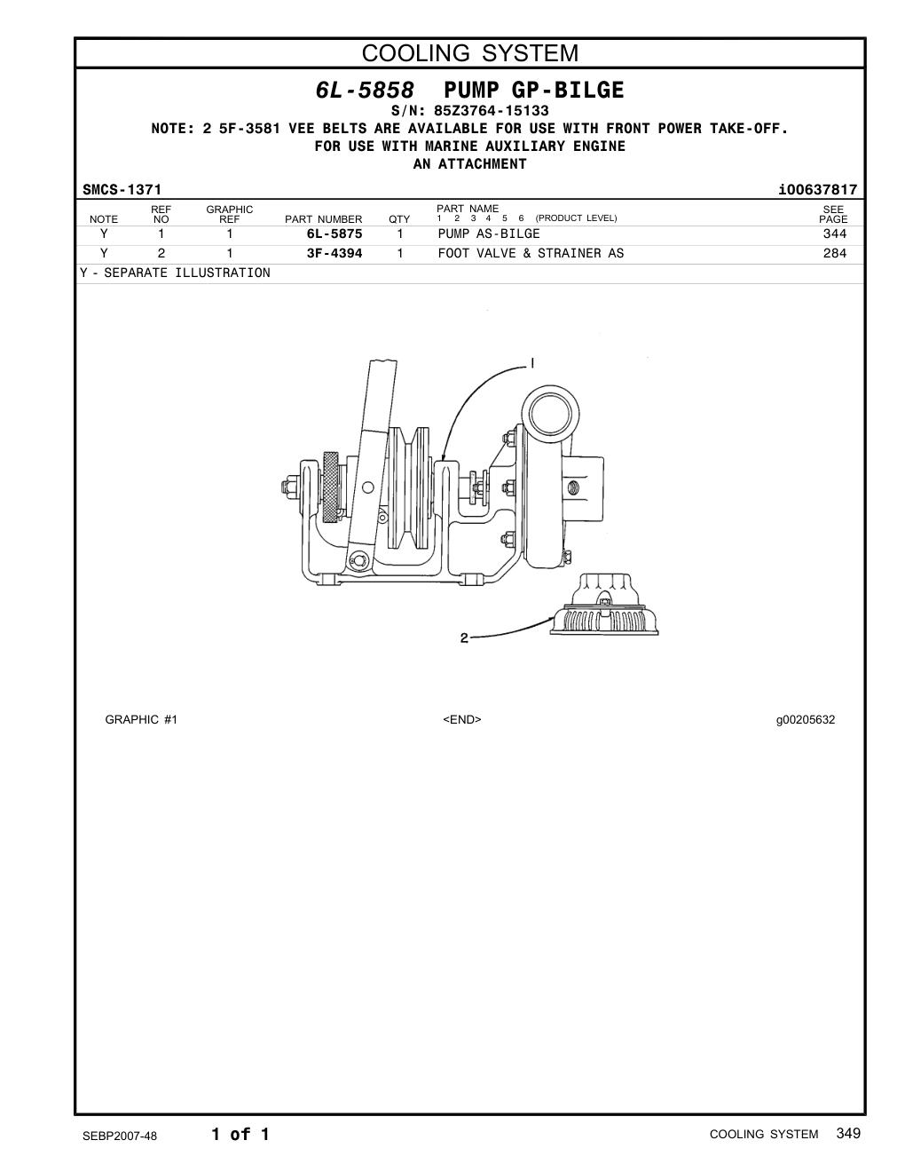 6L-5875 PUMP AS-BILGE · S/N 85Z3764-15133 CAT parts manual diagram