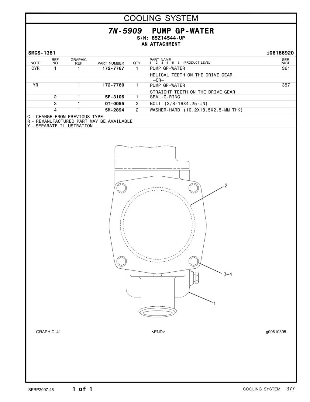 172-7767 - PUMP GP-WATER HELICAL TEETH ON THE DRIVE GEAR –OR–