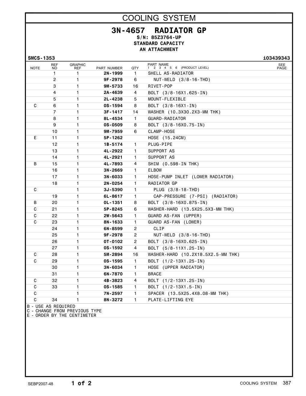 2N-1999 SHELL AS-RADIATOR · S/N 85Z3764-UP CAT parts manual diagram