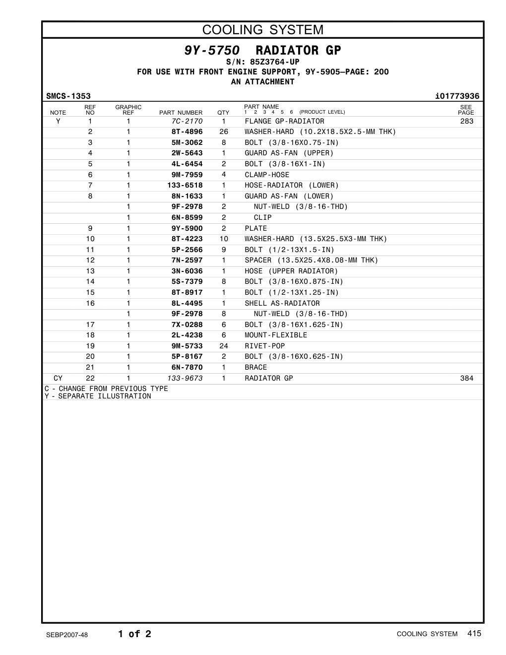5P-8167 BOLT (3/8-16X0.625-IN) · S/N 85Z3764-UP CAT parts manual diagram