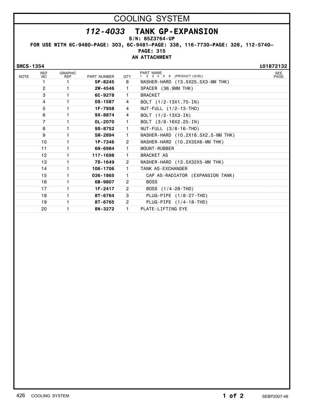 2W-4546 SPACER (36.9MM THK) · S/N 85Z3764-UP CAT parts manual diagram