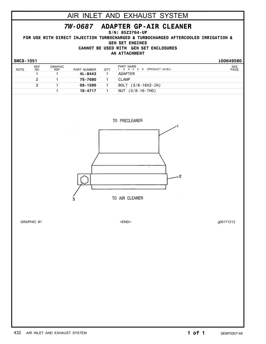 4L-8443 ADAPTER · S/N 85Z3764-UP CAT parts manual diagram