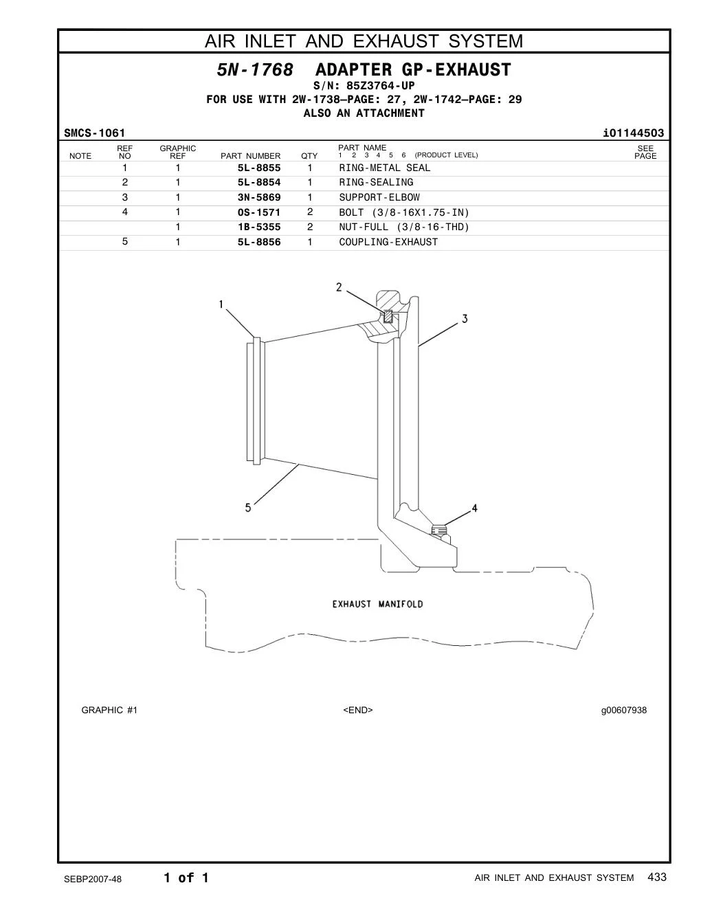 5L-8854 RING-SEALING · S/N 85Z3764-UP CAT parts manual diagram