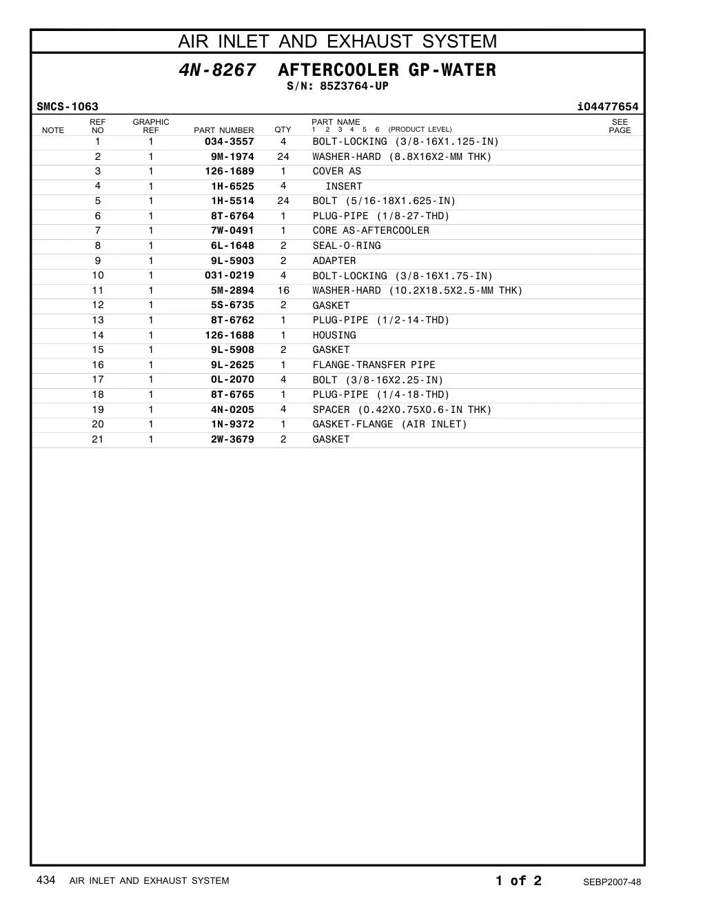 2W-3679 GASKET · S/N 85Z3764-UP CAT parts manual diagram