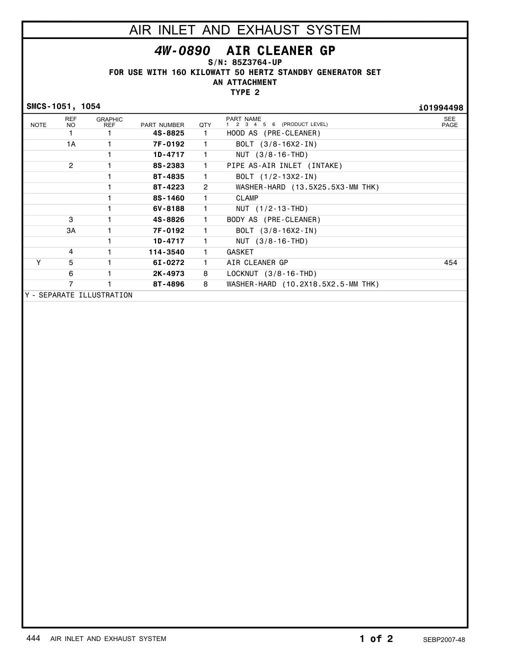 114-3540 GASKET · S/N 85Z3764-UP CAT parts manual diagram