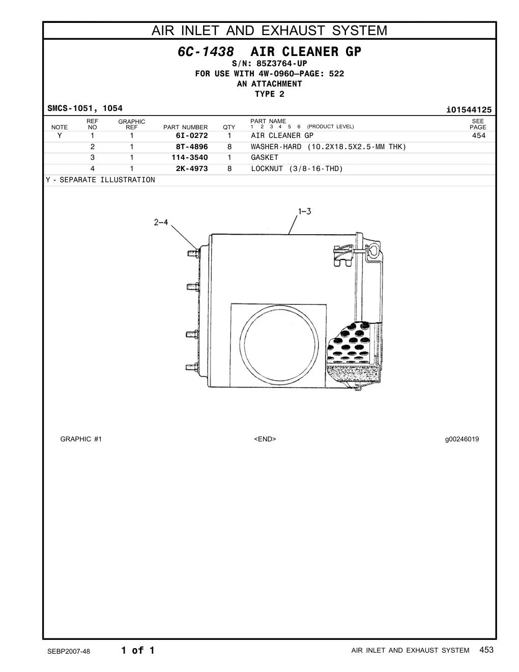 6I-0272 AIR CLEANER GP · S/N 85Z3764-UP CAT parts manual diagram