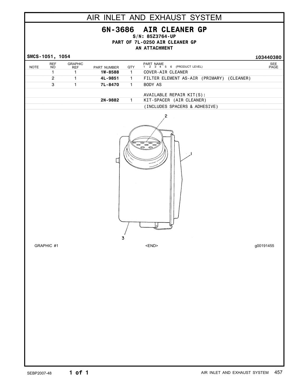 1W-8588 COVER-AIR CLEANER · S/N 85Z3764-UP CAT parts manual diagram
