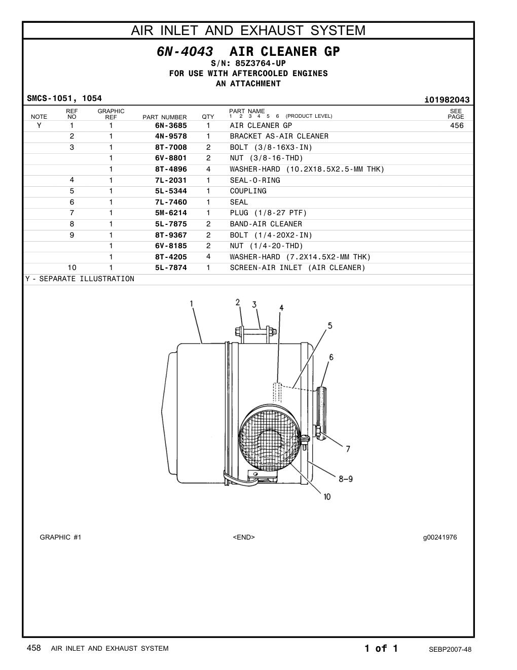 4N-9578 BRACKET AS-AIR CLEANER · S/N 85Z3764-UP CAT parts manual diagram