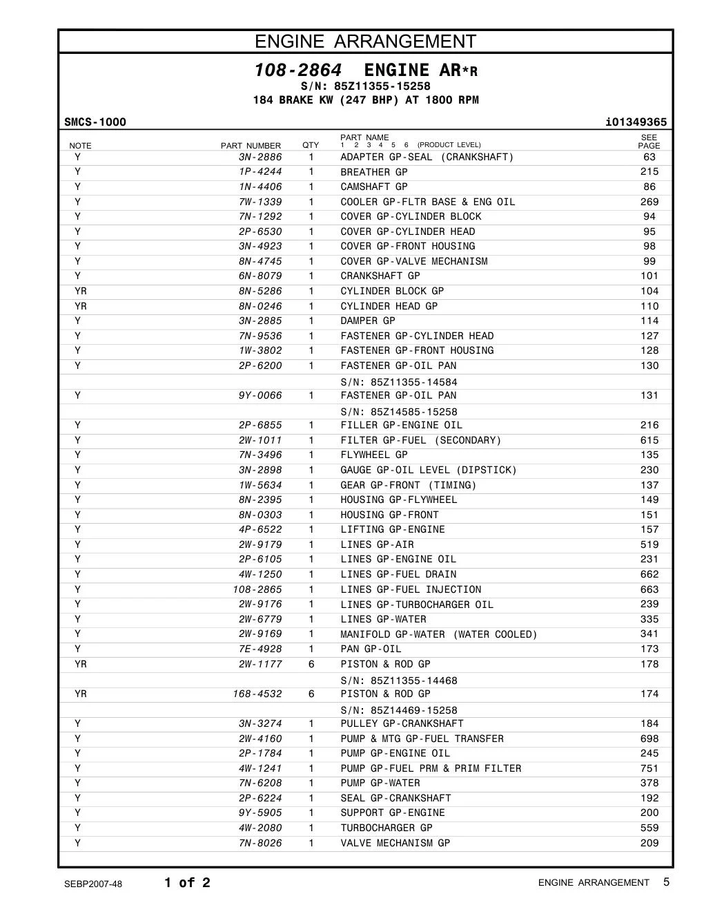 9Y-0066 FASTENER GP-OIL PAN S/N: 85Z14585-15258 CAT parts diagram